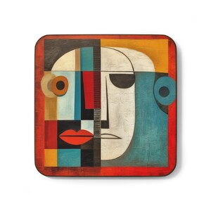 Picasso meets Rothko- Two heads - AI inspired design-,Hardboard Back Coaster