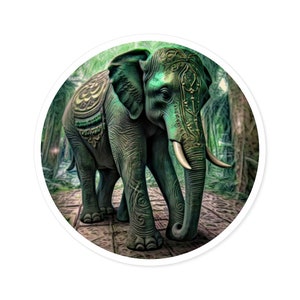 Elysian Elephant Hoboken Green - Round Stickers, IndoorOutdoor
