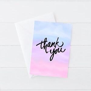 Blau und Rosa Danke-Karte | Pastell Danke, Dankbarkeitskarte, Kundengeschenk, Dankeschön-Karte für Geschenk des virtuellen Assistenten, Geschäft Dankeschön
