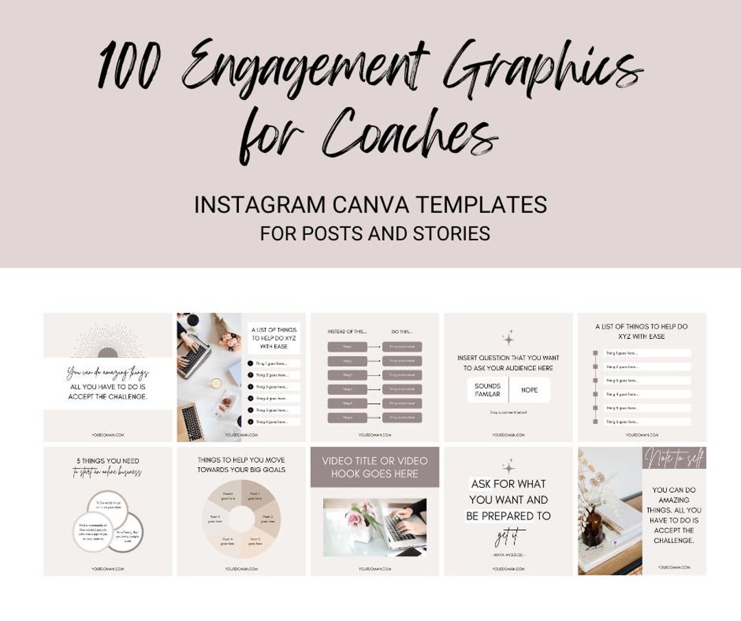 100 Instagram Engagement Canva Template for Coaches | Neutral Social ...