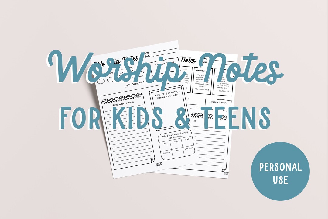 Printable Worship Notes for Kids &amp; Teens personal Use PDF - Etsy