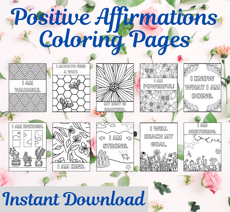 Positive Affirmations Coloring Pages - Etsy