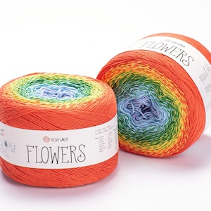 YARTART FLOWERS - Mehrfarbiges Strickgarn, Kuchengarn, Sommergarn, Schalgarn, Kleidergarn, Fingering Garn, 55% Baumwolle