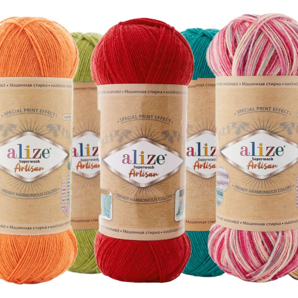 Original Alize Superwash Artisan, Superwash-Garn, Wollgarn, Sockenwolle, selbstabziehendes Garn, Batikgarn, Stricksocken, spezieller Druckeffekt