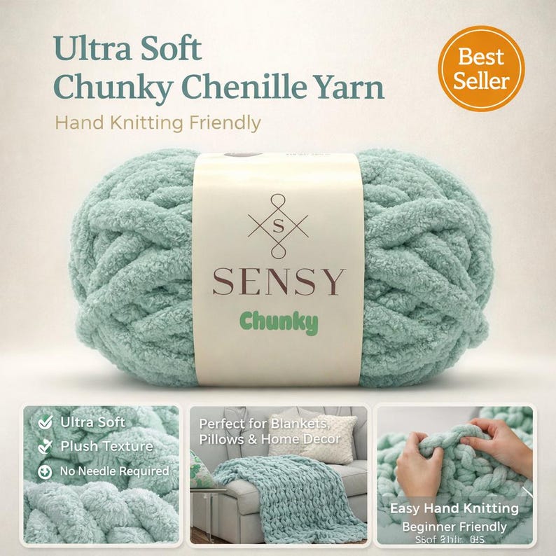 Sensy Chunky Big Yarn - Chenille Yarn – Plush Bulky Polyester for Hand ...