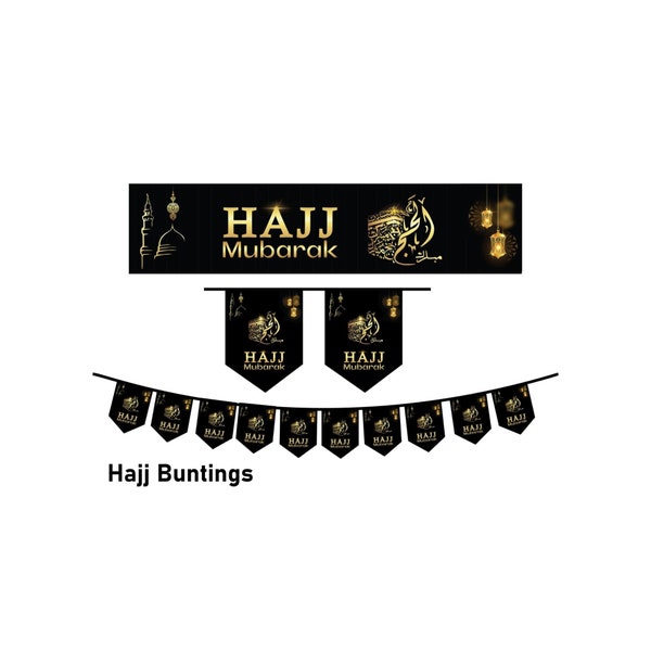 New Umrah AND HaJJ Mubarak Black Set Banner Bunting decorative wall hanging 2023