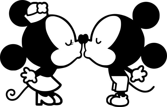 Autocollant Mickey et Minnie Bisous Taille Couleur Au Choix