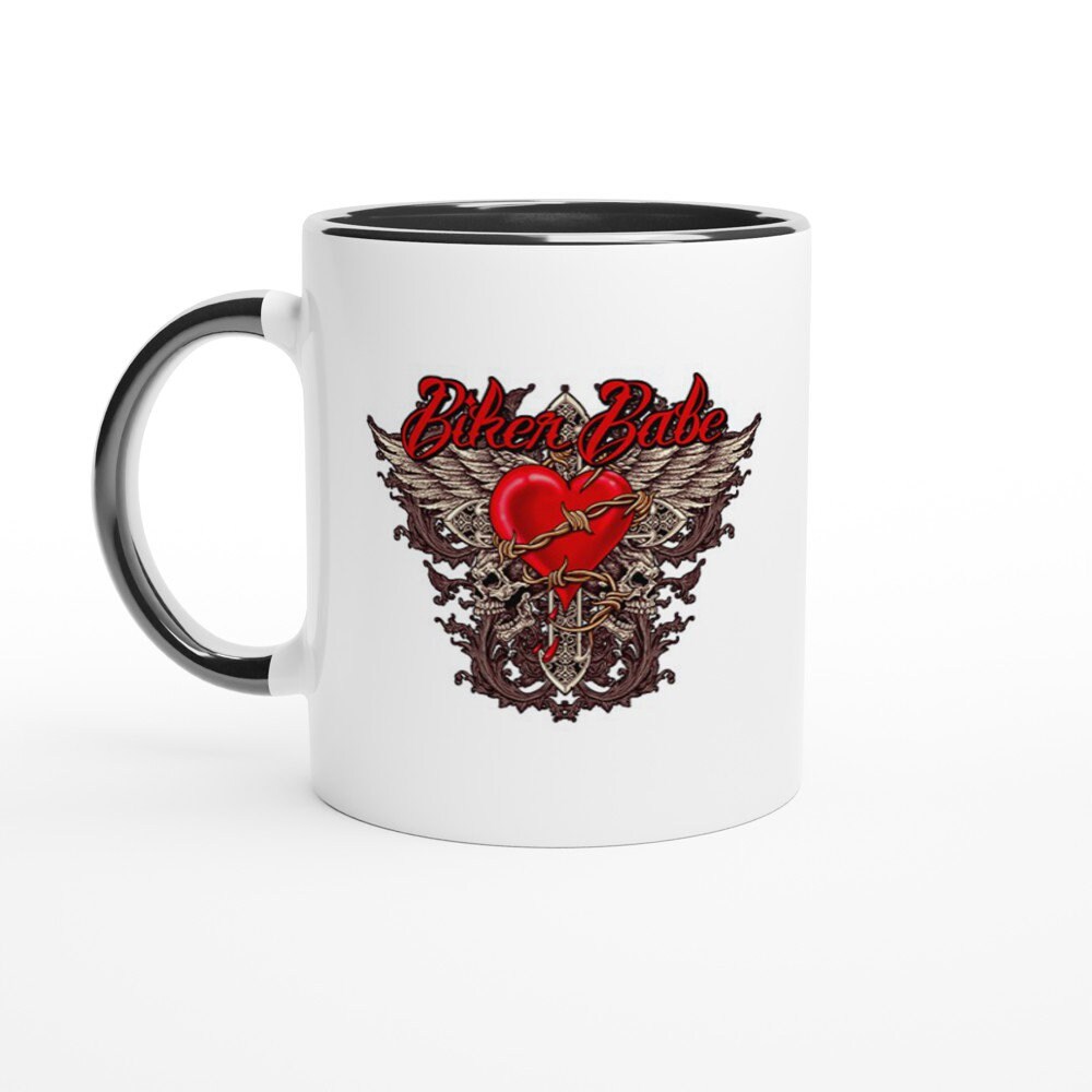 11Oz White Ceramic Mug With Colorful Biker Interior
