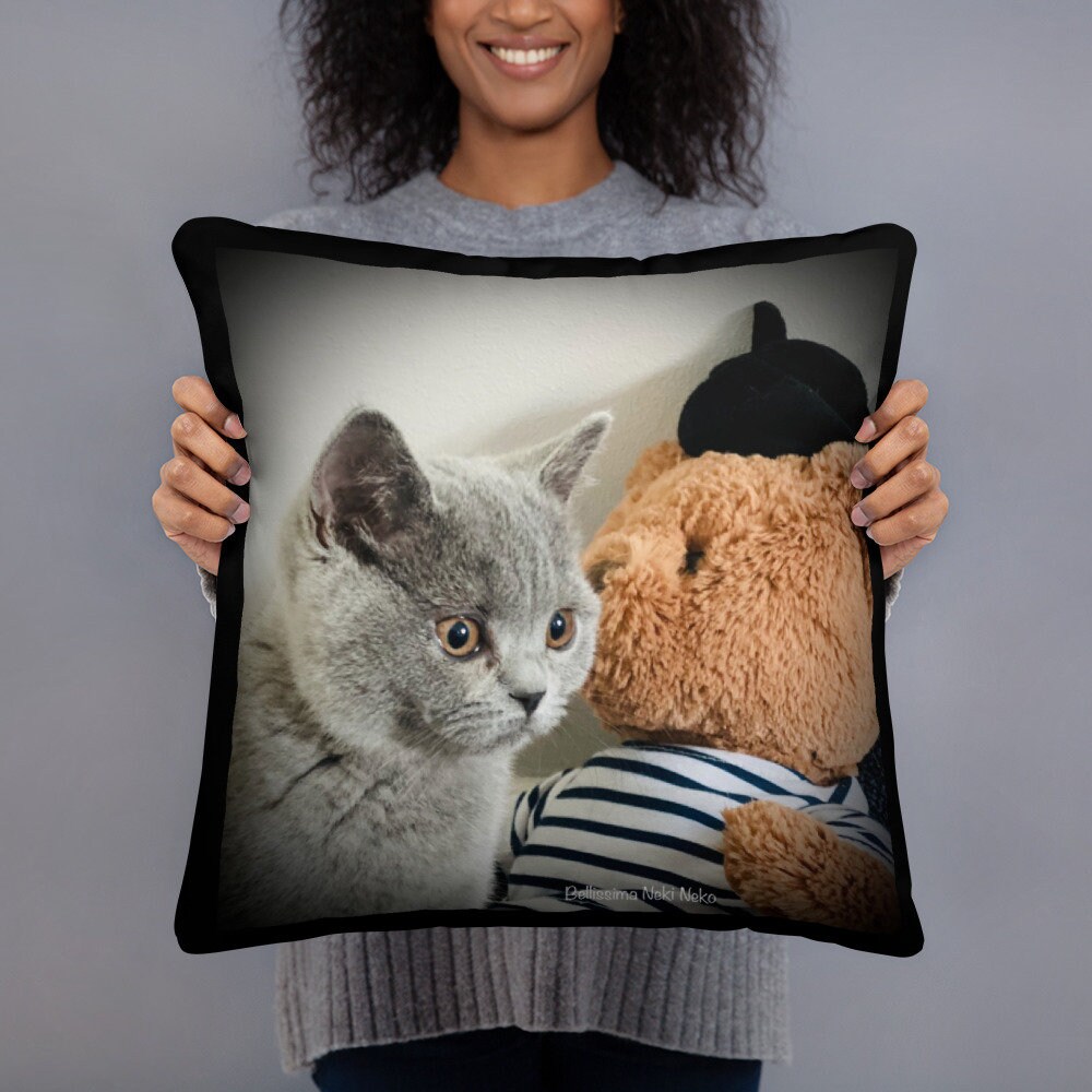 Coussin Imprimé British Shorthair et Nounours