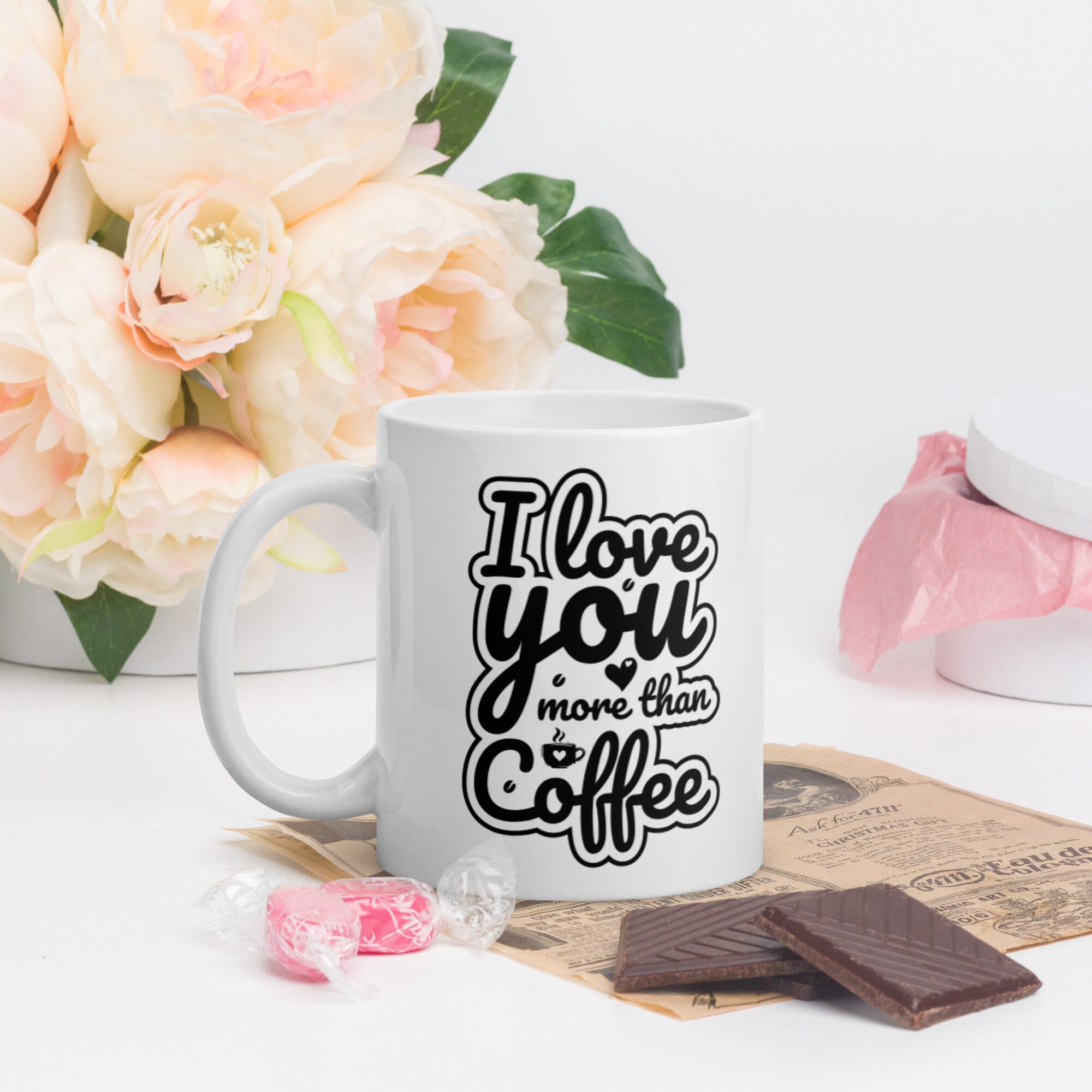 Mug Blanc Brillant I Love You Coffee
