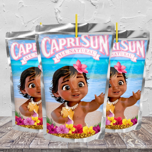 Baby Moan Caprisun Juice Pouch Labels, Baby Moana Party, Moana