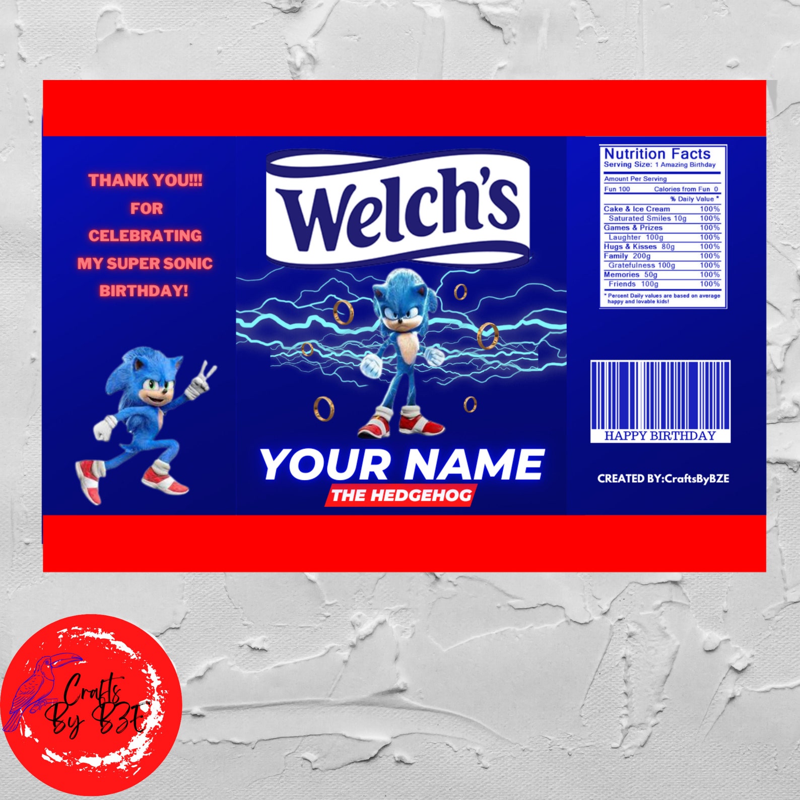 Sonic Fruit Snack Labels Customizable, Sonic Party, Super Sonic Etsy
