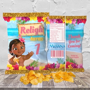 Baby Moana Chip Bag Label Personalisierbar DIGITAL, Moana Party, Baby Mona DIGITAL
