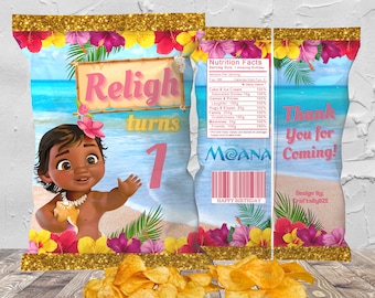 Baby Moana Chip Bag Label: Customizable Party Favor (Digital PDF)