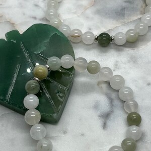 Calming White & Green Jade Gemstone Beaded Bracelet.
