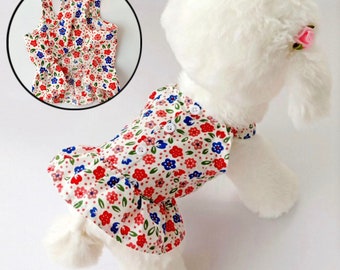 Vêtements d'été pour chien | Robes pour chiots | Mignon Floral Sling Robe Mince Jupe Crème Solaire Pour Petit Chien Chihuahua Bichon Caniche Costume