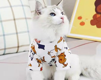 Haustier Kleidung Schöne Tiere Muster | Runder Kragen Frühling Sommer Hochwertiger Mantel | Kleiner Hund Katze T-Shirt Hairless Cat Yorkshire,Cat Clothing