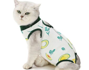 Ropa de gato/Traje de recuperación de cirugía de gato después de la cirugía/Prevenir lamer/Camisa de mono de gato/Camisa blanca de gato