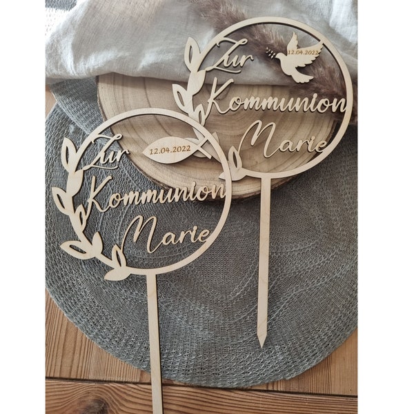 Cake topper for communion, personalized with name, cake topper, wood