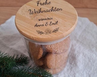 Storage jar with personalized wooden lid, Christmas, Advent, gift