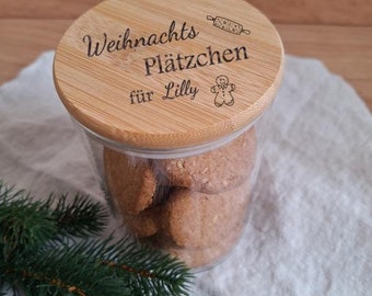 Storage jar with personalized wooden lid, cookies, Christmas, Advent, gift