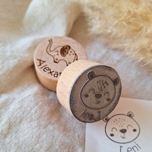 Stempel mit Namen personalisiert, Kinderstempel, Holz, rund