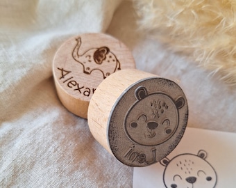 Stempel mit Namen personalisiert, Kinderstempel, Holz, rund