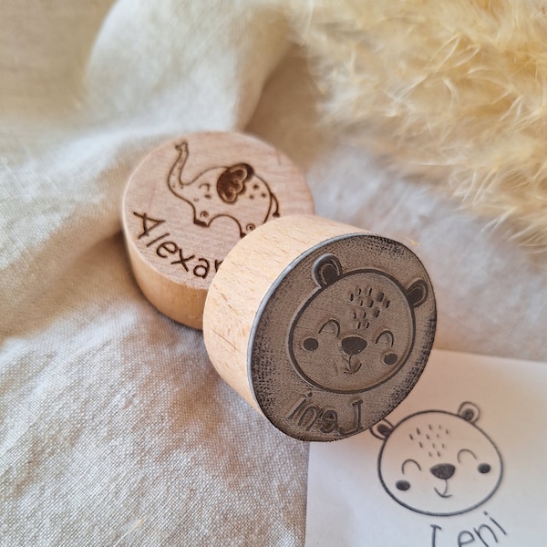 Stempel mit Namen personalisiert, Kinderstempel, Holz, rund