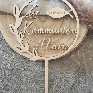 Caketopper zu Kommunion, mit Namen personalisiert, Tortenstecker, Holz Bild 3