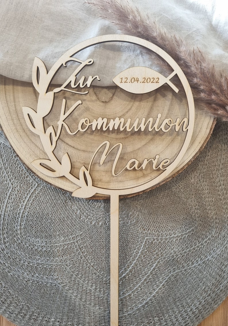 Caketopper zu Kommunion, mit Namen personalisiert, Tortenstecker, Holz Bild 3