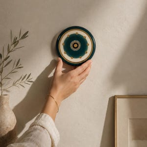 Handmade Ceramic Evil Eye * The Green Eye - SMALL / Wall Hanging 12cm(4.7in)