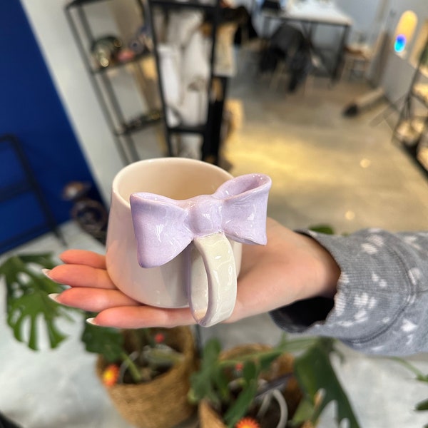 handmade bow ceramic mug* pink bow* gril mug*cute handmade mug cute bow stuff-cute kitchenware-mug gift-handmade ceramic mug-coquette mug