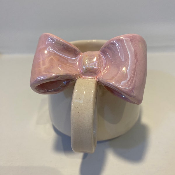 Ceramic Pink Ribbon Bow Mug, handmade Cup, Handmade Filter Coffee Tea Cup, Unique Gift for Coffee Tea Lovers, Cute Gift,Coquette style gift