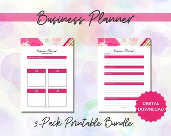 Pacchetto stampabile Business Planner - Pianificatore di progetti e Pianificatore di azioni per obiettivi per piccole imprese - Lettera USA, A4, A5