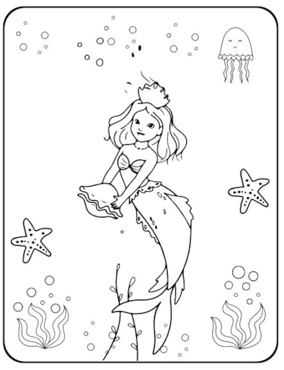 Mermaid Coloring Book/illustrations/digital Download 
