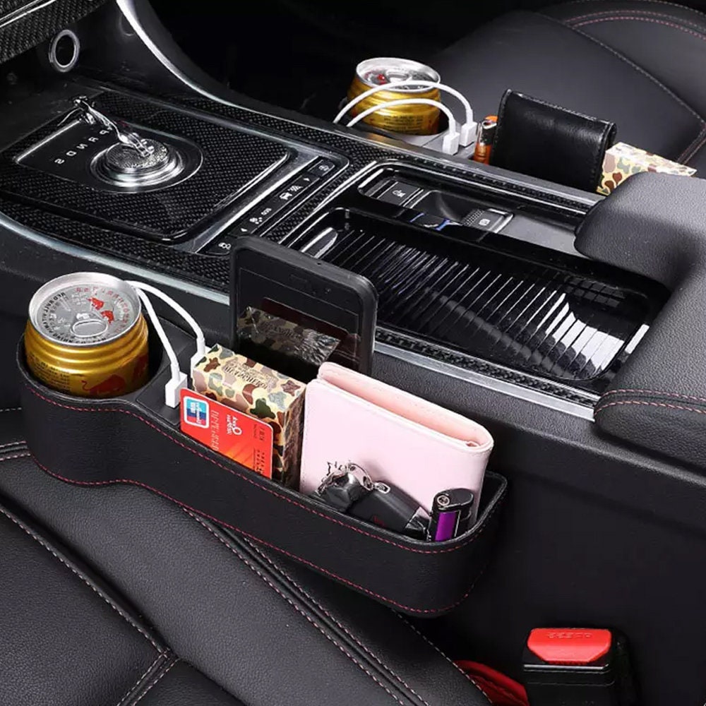 Leder-Aufbewahrungsbox für Autositzlücken mit USB-Ladegerät – idealer  Auto-Organizer — Shopsta EU