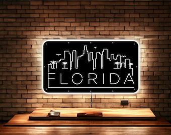 Florida Signage, Custom signs, Florida Lighting, Personalized Florida Silhouette Wood Wall Art, Game Room Decor, Bar Lighting