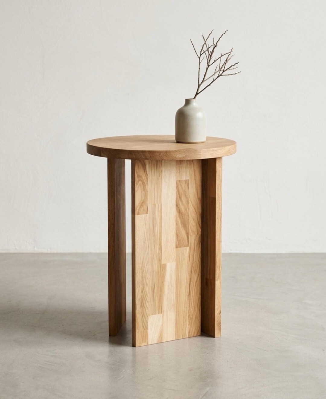 Solid Oak Side Table – Handmade Wooden End Table – Minimalist Round ...
