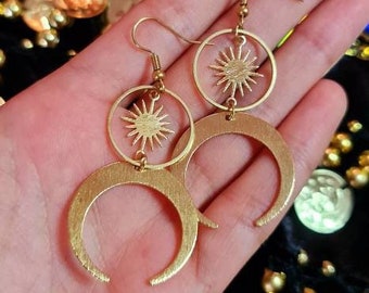 Golden sun and moon earrings