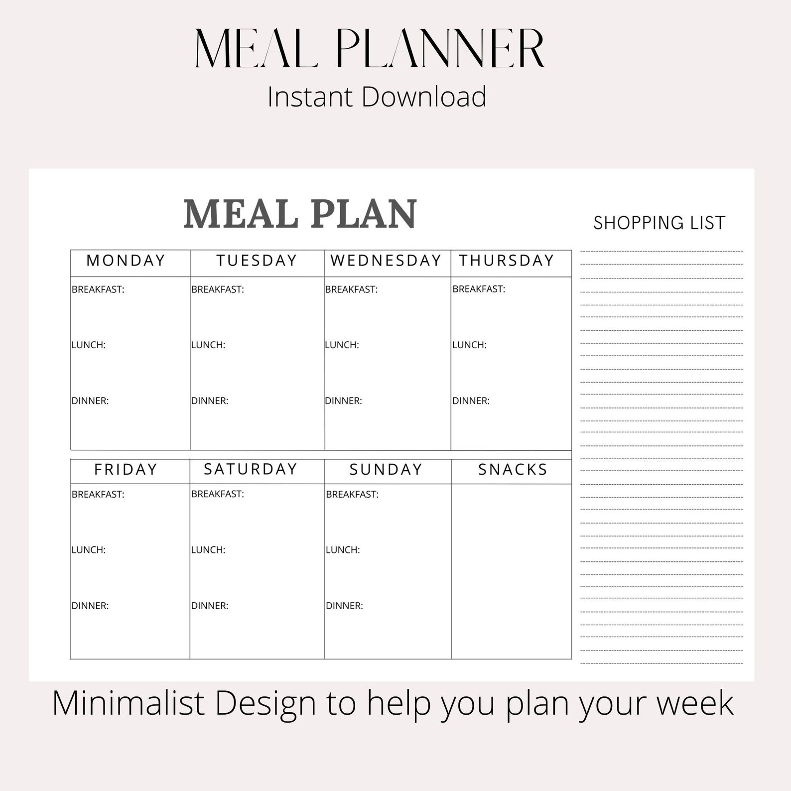 A4 Printable Meal Planner Food Planner Shopping List | Etsy