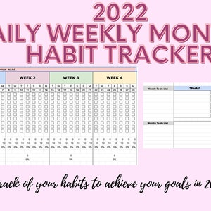 2022 HABIT/GOAL TRACKER| Daily, Weekly, Monthly Tracker | Habit tracker Digital Tracker| Habit Tracker Google sheet | 2022 Goal Planner