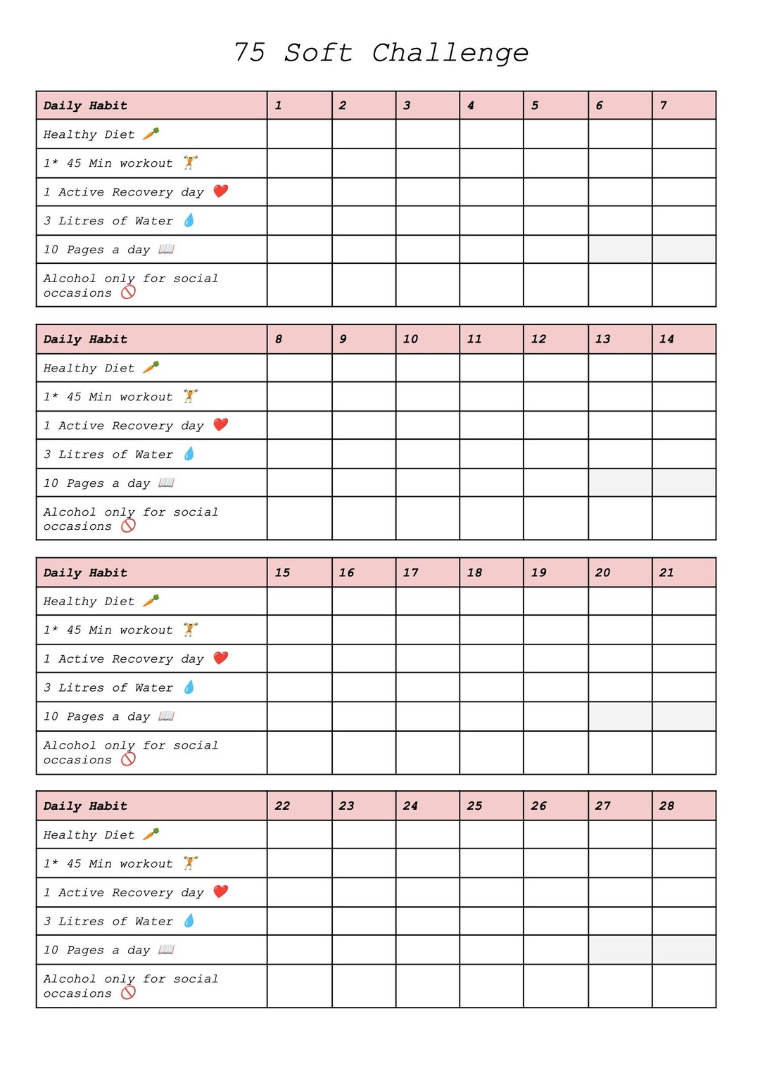 75 Soft Challenge Tracker PDF Instant Download Etsy