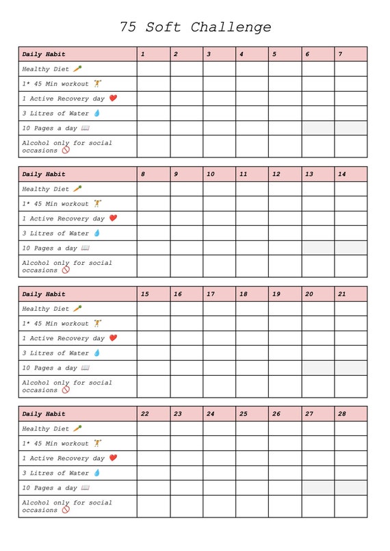 75 Soft Challenge Tracker PDF Instant Download Etsy UK
