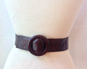 Vintage Chocolate Brown Eel Skin Leather Saddle Wrap Belt