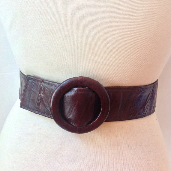 Vintage Chocolate Brown Eel Skin Leather Saddle W… - image 2