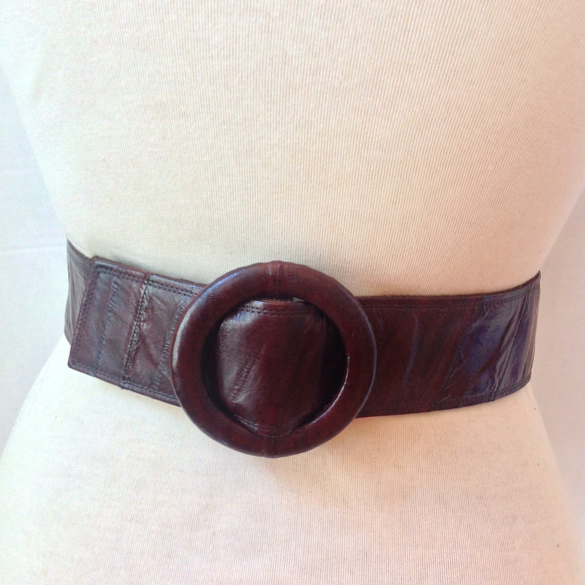 Vintage Eel Skin Brown Leather Belt Saddle Wrap Eel Leather Belt - Etsy main image 3