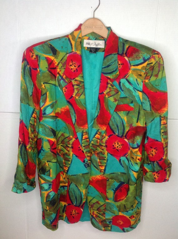 1980's Green Blue Red Abstract Boyfriend Blazer Co