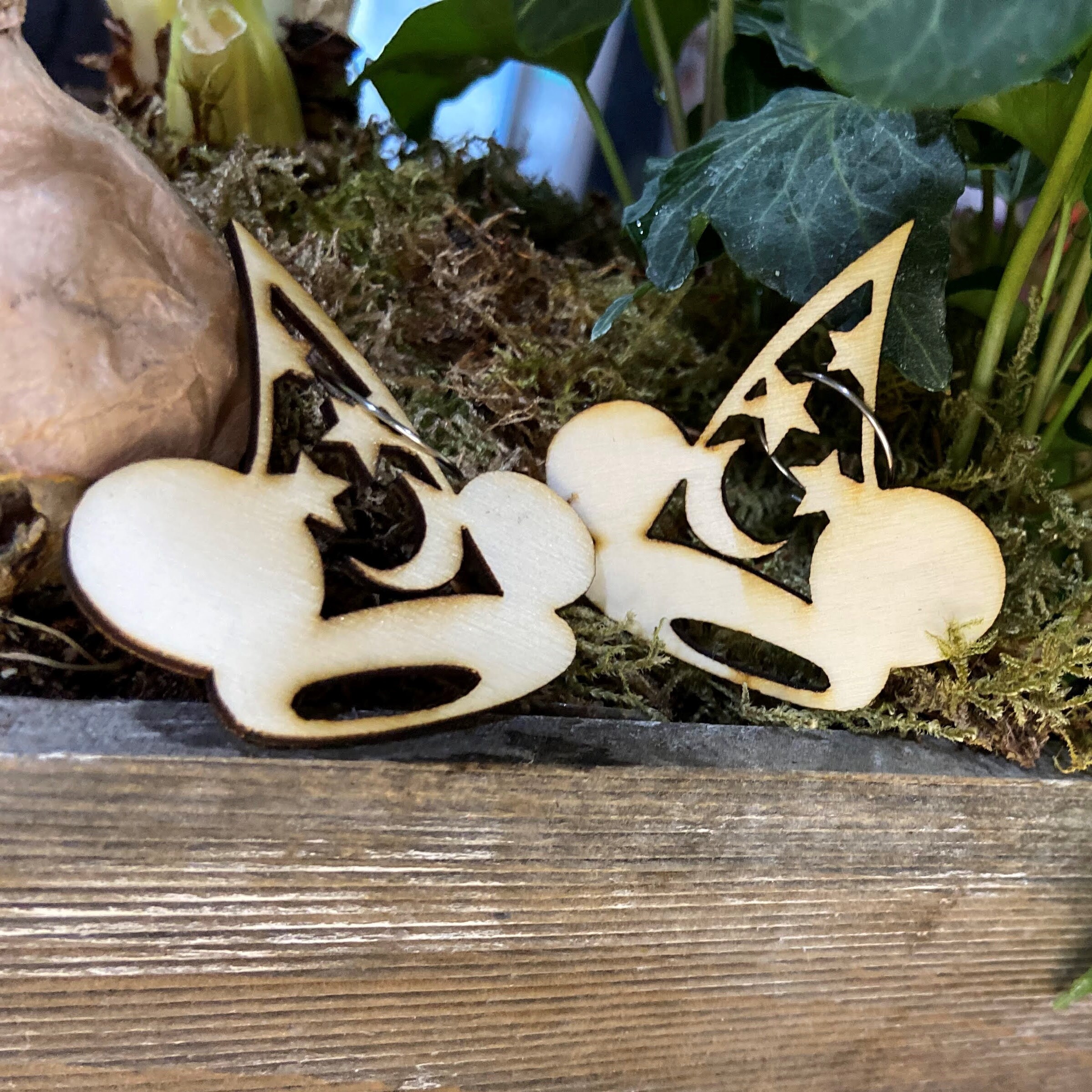 Sorcerer's Apprentice Mickey Ear Wooden Earrings — Three Turtles Designs