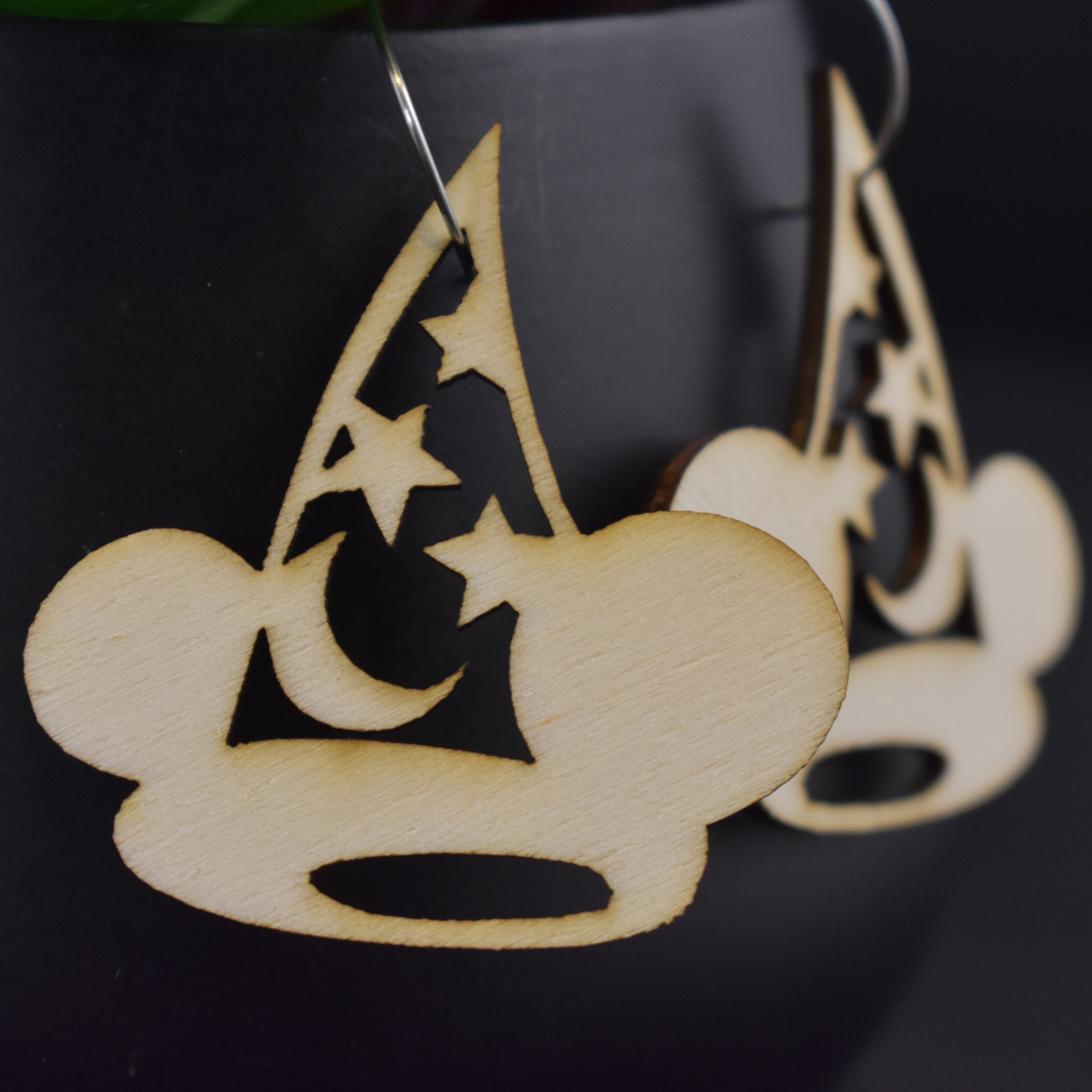 Sorcerer's Apprentice Mickey Ear Wooden Earrings — Three Turtles Designs