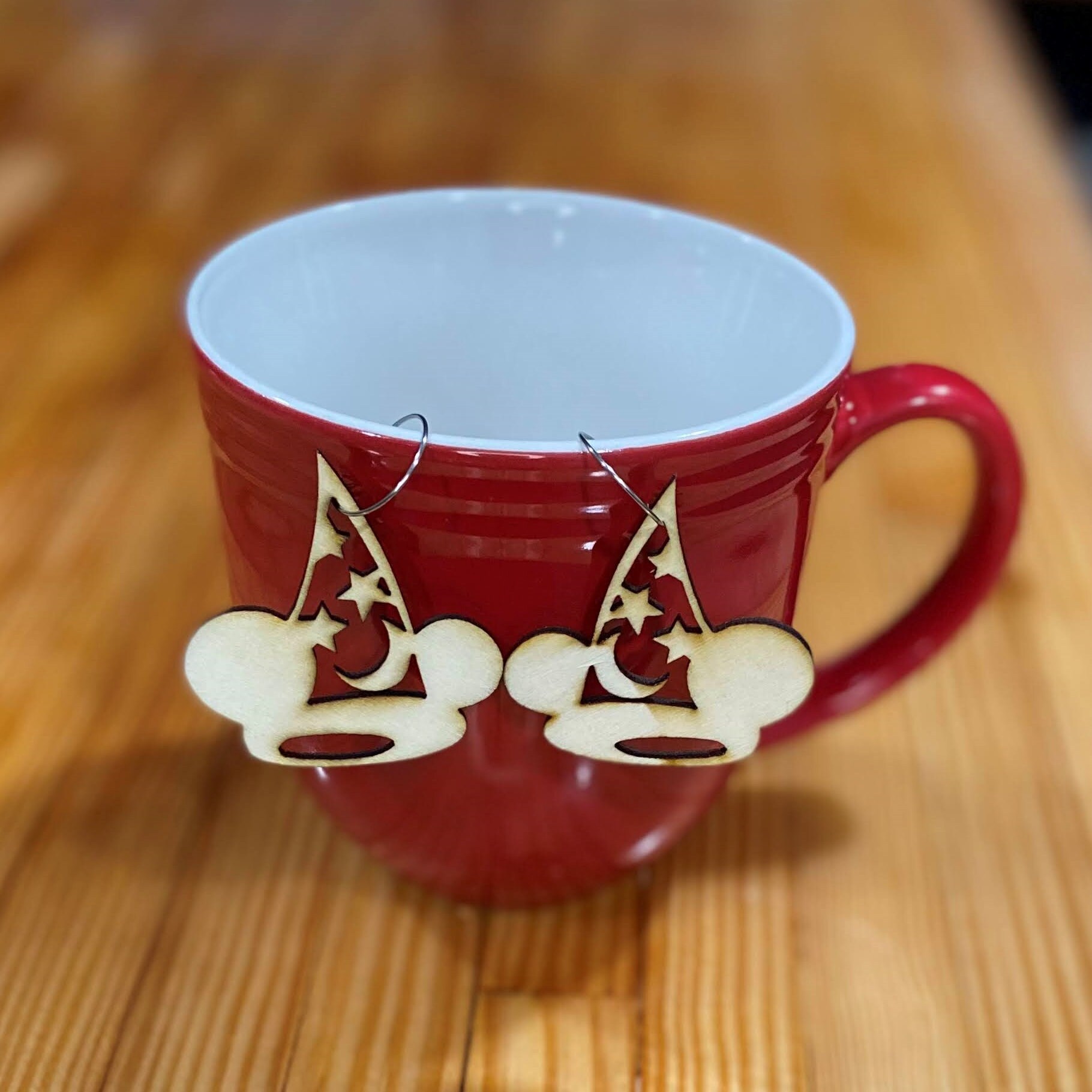 Sorcerer's Apprentice Mickey Ear Wooden Earrings — Three Turtles Designs